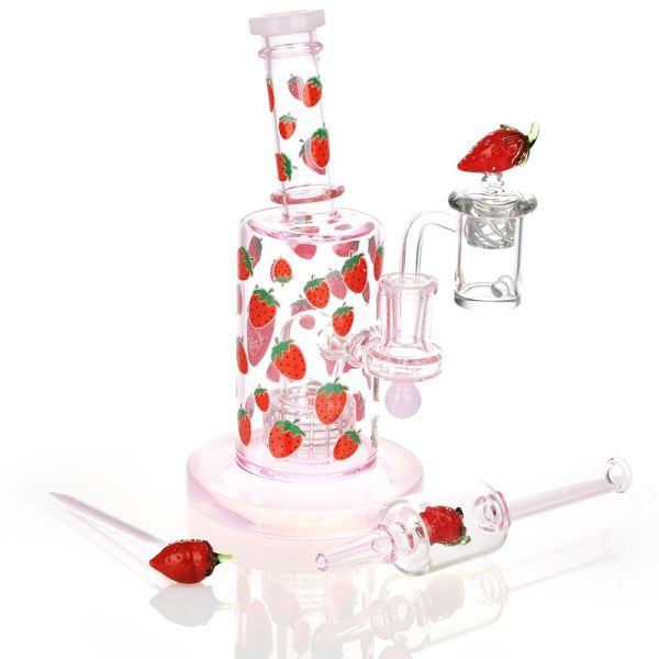 pulsar fruit series strawberry cough glow in the dark dab rig kit | 8" | 14mm f