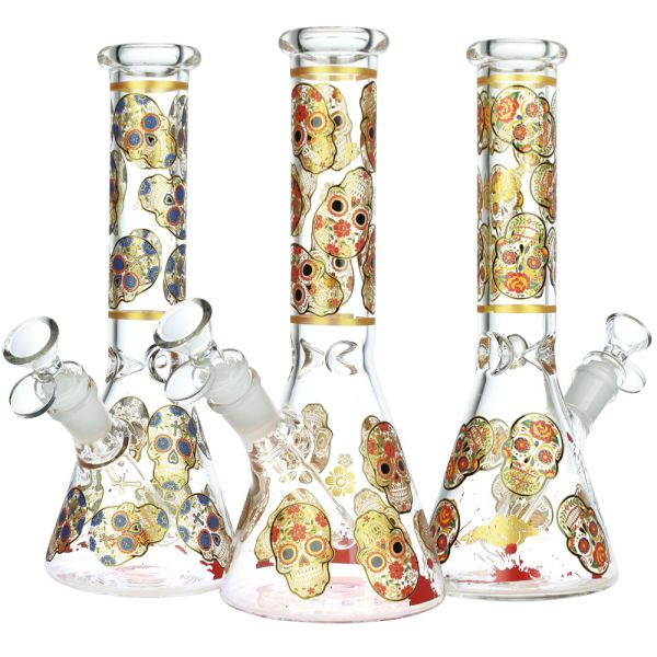 sugar skull glass beaker water pipe | 9.75" | designs vary